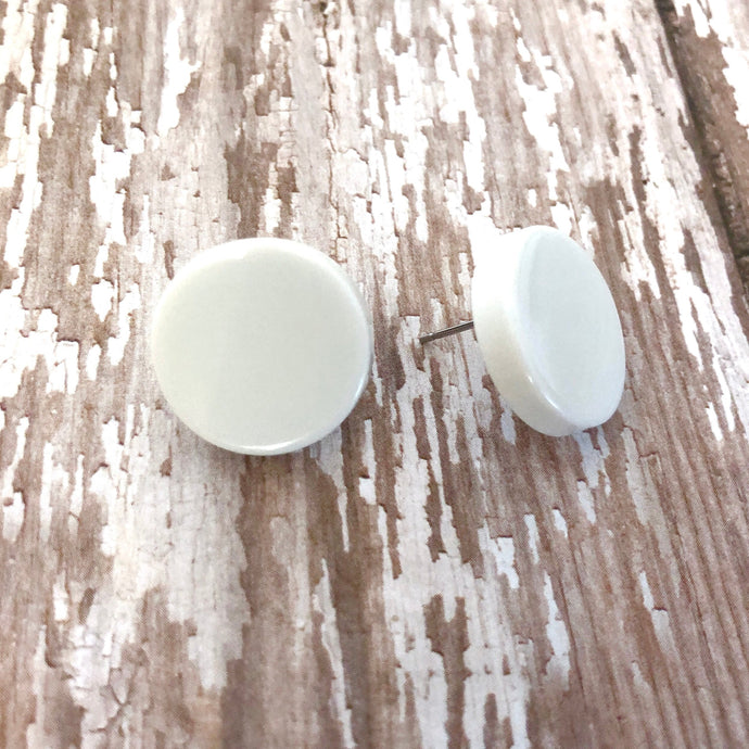 White Button Disc Stud Earrings