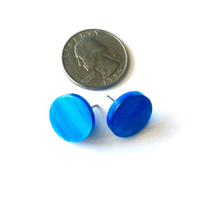 Load image into Gallery viewer, Aqua Blue Marbled Glow Disc Stud Earrings