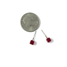 Load image into Gallery viewer, Carnelian Red Tiny Square Stud Earrings