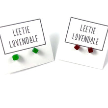 Load image into Gallery viewer, Jade Green Tiny Square Stud Earrings