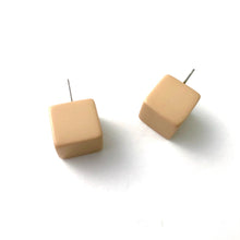 Load image into Gallery viewer, Khaki Beige Jumbo Cube Stud Earrings
