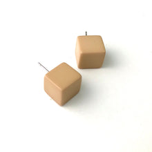 Load image into Gallery viewer, Khaki Beige Jumbo Cube Stud Earrings