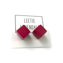 Load image into Gallery viewer, Deep Magenta Pink Jumbo Cube Stud Earrings