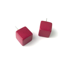 Load image into Gallery viewer, Deep Magenta Pink Jumbo Cube Stud Earrings