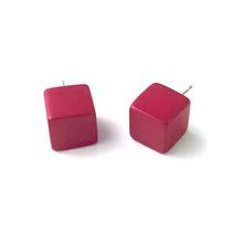 Load image into Gallery viewer, Deep Magenta Pink Jumbo Cube Stud Earrings