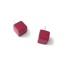 Load image into Gallery viewer, Deep Magenta Pink Jumbo Cube Stud Earrings