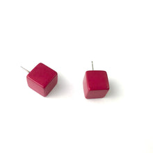 Load image into Gallery viewer, Deep Magenta Pink Jumbo Cube Stud Earrings