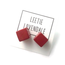 Load image into Gallery viewer, Brick Red Lucite Jumbo Cube Stud Earrings