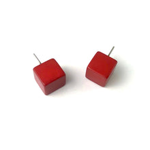 Load image into Gallery viewer, Brick Red Lucite Jumbo Cube Stud Earrings