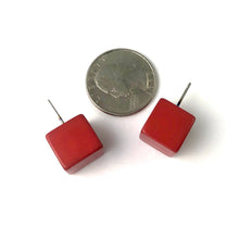 Load image into Gallery viewer, Brick Red Lucite Jumbo Cube Stud Earrings