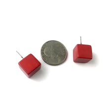 Load image into Gallery viewer, Brick Red Lucite Jumbo Cube Stud Earrings
