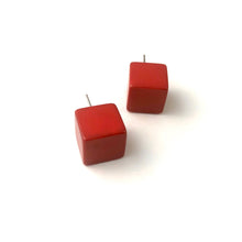 Load image into Gallery viewer, Brick Red Lucite Jumbo Cube Stud Earrings