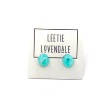 Load image into Gallery viewer, Teal &amp; White Marbled Oval Stud Earrings