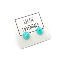 Load image into Gallery viewer, Teal &amp; White Marbled Oval Stud Earrings