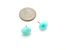 Load image into Gallery viewer, Teal &amp; White Marbled Oval Stud Earrings