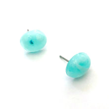 Load image into Gallery viewer, Teal &amp; White Marbled Oval Stud Earrings