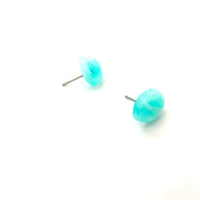 Load image into Gallery viewer, Teal &amp; White Marbled Oval Stud Earrings