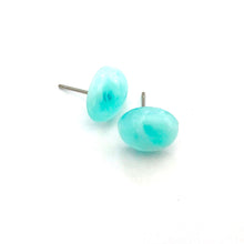 Load image into Gallery viewer, Teal &amp; White Marbled Oval Stud Earrings