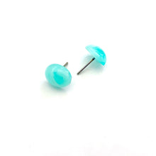 Load image into Gallery viewer, Teal &amp; White Marbled Oval Stud Earrings