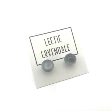 Silver Grey Moonglow Lucite Ball Stud Earrings