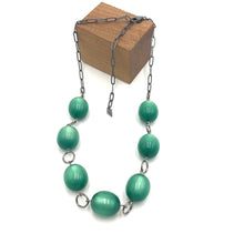 Load image into Gallery viewer, Light Emerald Moonglow Chunky Oval Stations Necklace