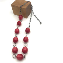 Load image into Gallery viewer, Ruby Red Moonglow Oval Stations Necklace