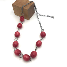 Load image into Gallery viewer, Ruby Red Moonglow Oval Stations Necklace