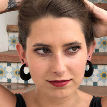 Load image into Gallery viewer, Brown Mod Go Go Lucite Hoop Earrings