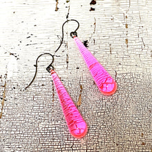 Load image into Gallery viewer, Neon Pink Long Teardrop lucite statement earrings