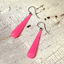 Load image into Gallery viewer, Neon Pink Opal Long Teardrop lucite statement earrings
