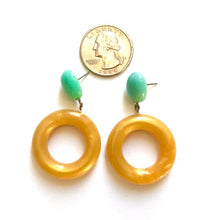 Load image into Gallery viewer, Teal &amp; Mustard Marbled Donut Drop Earrings