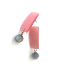 Load image into Gallery viewer, Pink &amp; Grey Moonglow Statement Lucite Drop Earrings
