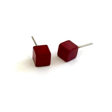 Load image into Gallery viewer, Brick Red Mini Cube Stud Earrings