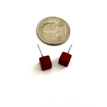 Load image into Gallery viewer, Brick Red Mini Cube Stud Earrings