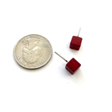 Load image into Gallery viewer, Brick Red Mini Cube Stud Earrings
