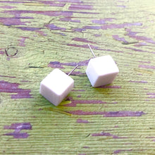 Load image into Gallery viewer, White Midi Cube Stud Earrings