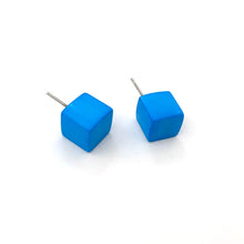 Load image into Gallery viewer, Aqua Blue Midi Cube Stud Earrings