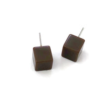 Load image into Gallery viewer, Mocha Brown Midi Cube Stud Earrings