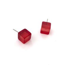 Load image into Gallery viewer, Ruby Red Frosted Midi Cube Stud Earrings