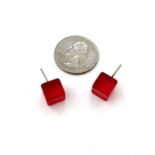Load image into Gallery viewer, Light Red Frosted Midi Cube Stud Earrings