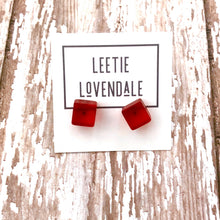 Load image into Gallery viewer, Light Red Frosted Midi Cube Stud Earrings