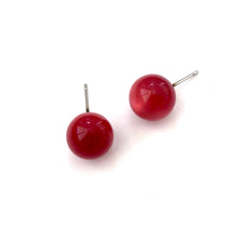Load image into Gallery viewer, Ruby Red Moonglow Lucite Ball Stud Earrings