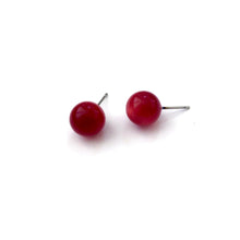 Load image into Gallery viewer, Ruby Red Moonglow Lucite Ball Stud Earrings