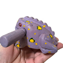 Load image into Gallery viewer, 3" Wooden Musical Frog - Lavender Design (Percussion Instrument)