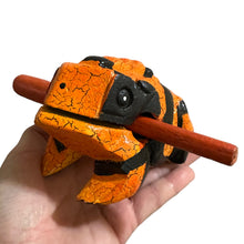 Load image into Gallery viewer, 4" Wooden Musical Frog - Orange Dart Design (Percussion Instrument)