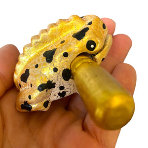 1.5" Extra Small Painted Golden Wooden Musical Frog Percussion Instrument
