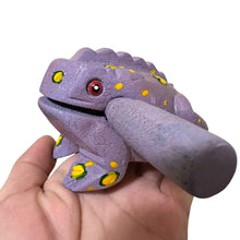 Load image into Gallery viewer, 3" Wooden Musical Frog - Lavender Design (Percussion Instrument)