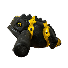 Load image into Gallery viewer, 4" Wooden Musical Frog - Yellow Dart Design (Percussion Instrument)