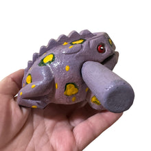 Load image into Gallery viewer, 3" Wooden Musical Frog - Lavender Design (Percussion Instrument)