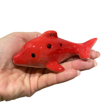Load image into Gallery viewer, Happy Ceramic Dolphin Ocarina Red